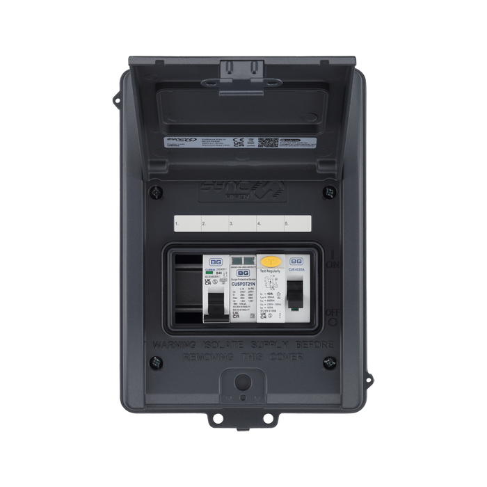 Sync Energy 5 Module Enclosure 40A 30mA RCD 40A MCB Type 2 SPD + 1 Spare Way Grey CFEV5A