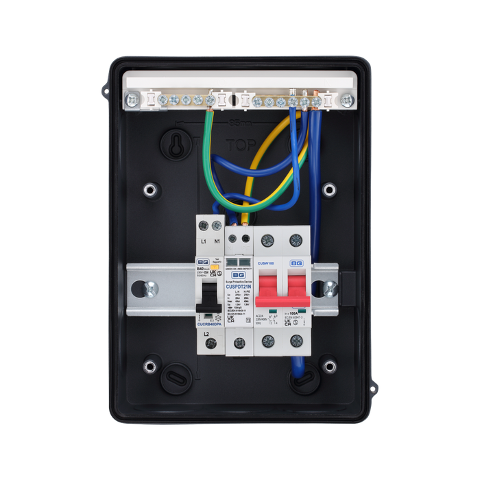 Sync Energy 5 Module Enclosure 100A Main Switch 40A 30mA Double Pole RCBO Type 2 SPD + 1 Spare Way Grey CFEV5RDA