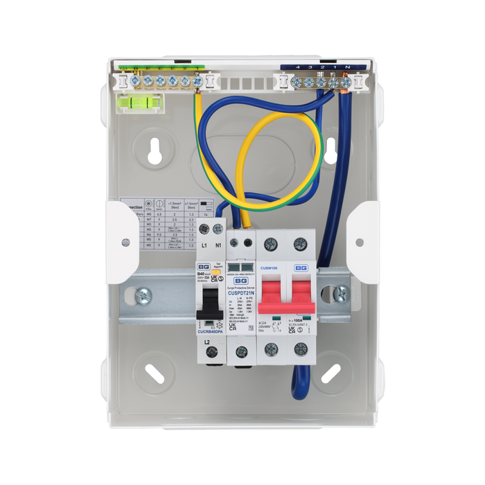 Sync Energy 5 Module Enclosure 100A Main Switch 40A 30mA Double Pole RCBO Type 2 SPD + 1 Spare Way CFUEV5RDA