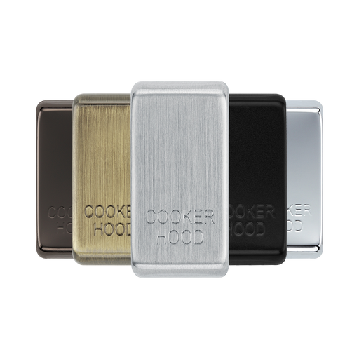 BG Grid Brushed Steel cooker hood engraved rocker cap colour range with Brushed Steel at the front