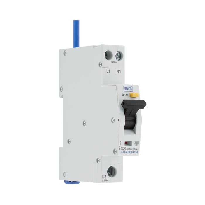 BG Circuit Protection Type A Double Pole B Curve RCBO 10A CUCRB10DPA — product view 1