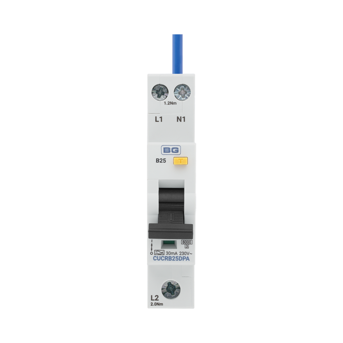 BG Circuit Protection Type A Double Pole B Curve RCBO 25A CUCRB25DPA — product view 2
