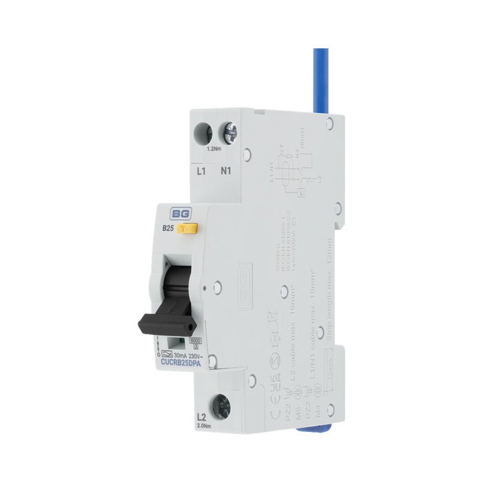 BG Circuit Protection Type A Double Pole B Curve RCBO 25A CUCRB25DPA — product view 3