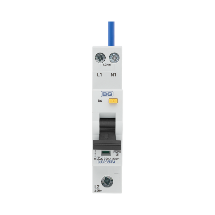 BG Circuit Protection Type A Double Pole B Curve RCBO 6A CUCRB6DPA — product view 2