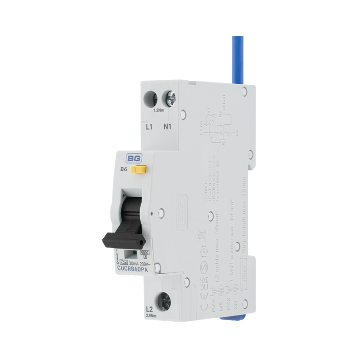 BG Circuit Protection Type A Double Pole B Curve RCBO 6A CUCRB6DPA — product view 3