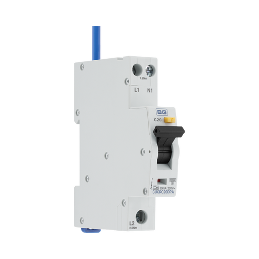 BG Circuit Protection Type A Double Pole C Curve RCBO 20A CUCRC20DPA — product view 2