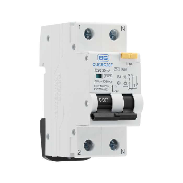 BG Circuit Protection Type F Double Pole C Curve RCBO 20A CUCRC20F