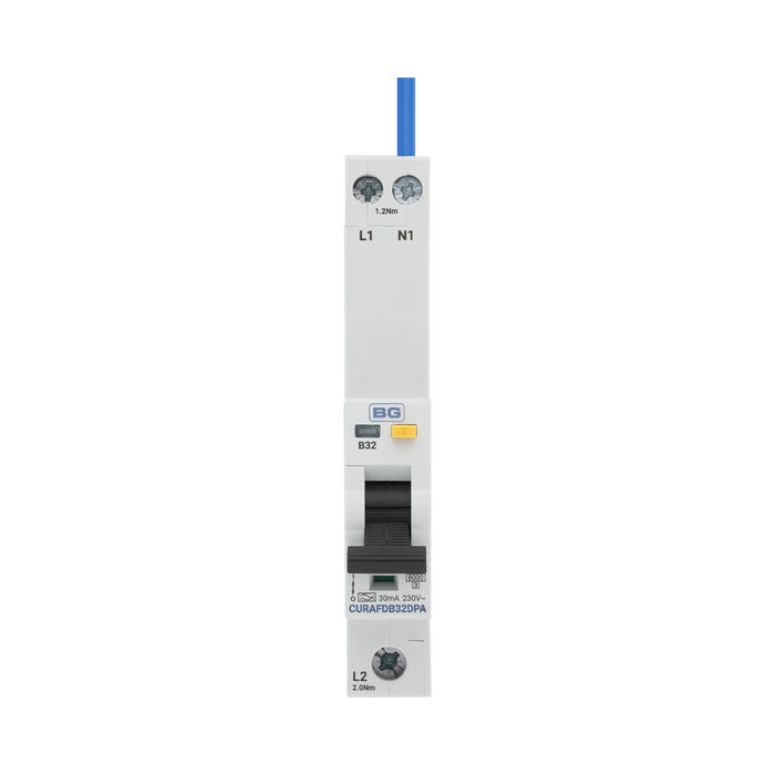 BG Circuit Protection Double Pole AFDD Device 32A B Curve CURAFDB32DPA — product view 2