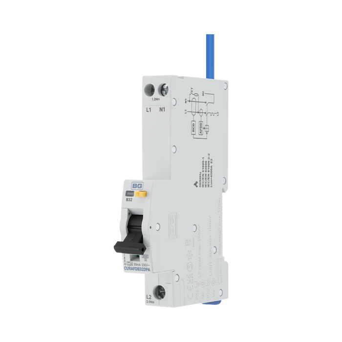 BG Circuit Protection Double Pole AFDD Device 32A B Curve CURAFDB32DPA — product view 3