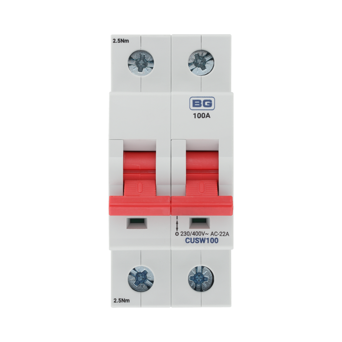 BG Circuit Protection  100A Double Pole Main Switch CUSW100 — product view 2