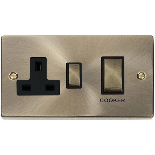 Click Deco Antique Brass 45A Cooker Switch with 13A Socket VPAB504BK Available from RS Electrical Supplies