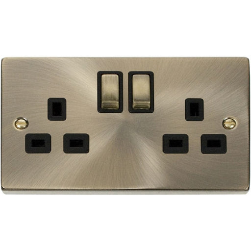 Click Deco Antique Brass 13A Double Socket VPAB536BK Available from RS Electrical Supplies