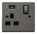 Click Deco Black Nickel 13A Single USB Socket VPBN571UBK