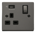 Click Deco Black Nickel 13A Single USB Socket VPBN571UBK