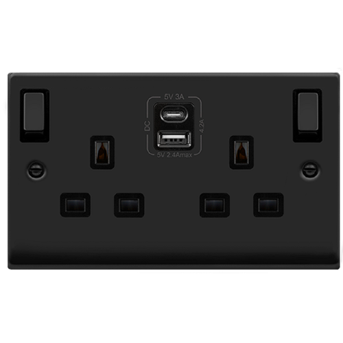 Click Deco Matt Black 13A Double A+C USB Socket VPMB586BK