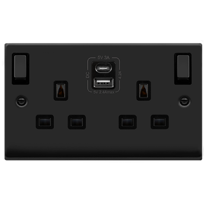 Click Deco Matt Black 13A Double A+C USB Socket VPMB586BK | RS ...