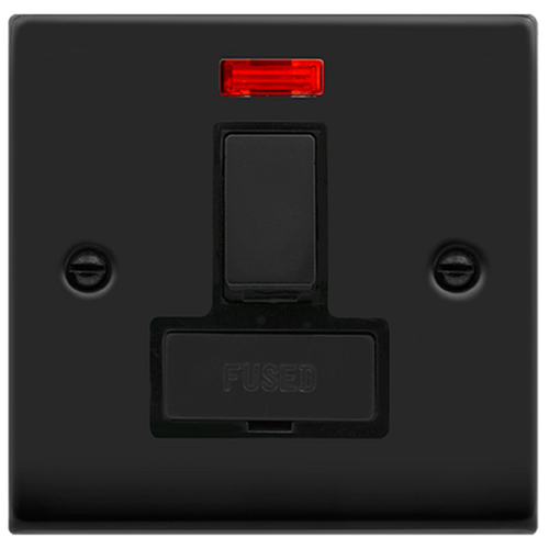 Click Deco Matt Black 13A Switched Spur with Neon VPMB752BK