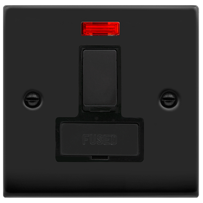 Click Deco Matt Black 13A Switched Spur with Neon VPMB752BK