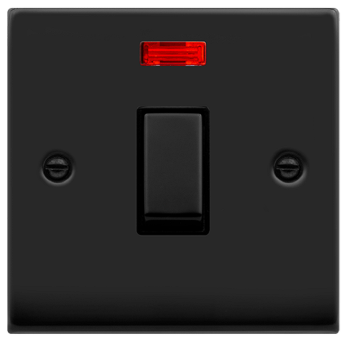 Click Deco Matt Black 20A Double Pole Switch with Neon VPMB723BK