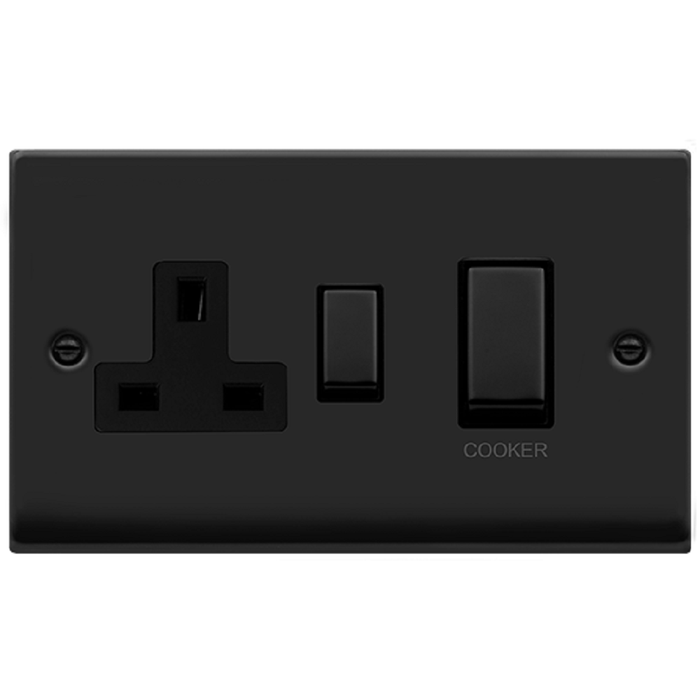 Click Deco Matt Black 45A Cooker Switch with 13A Socket VPMB504BK