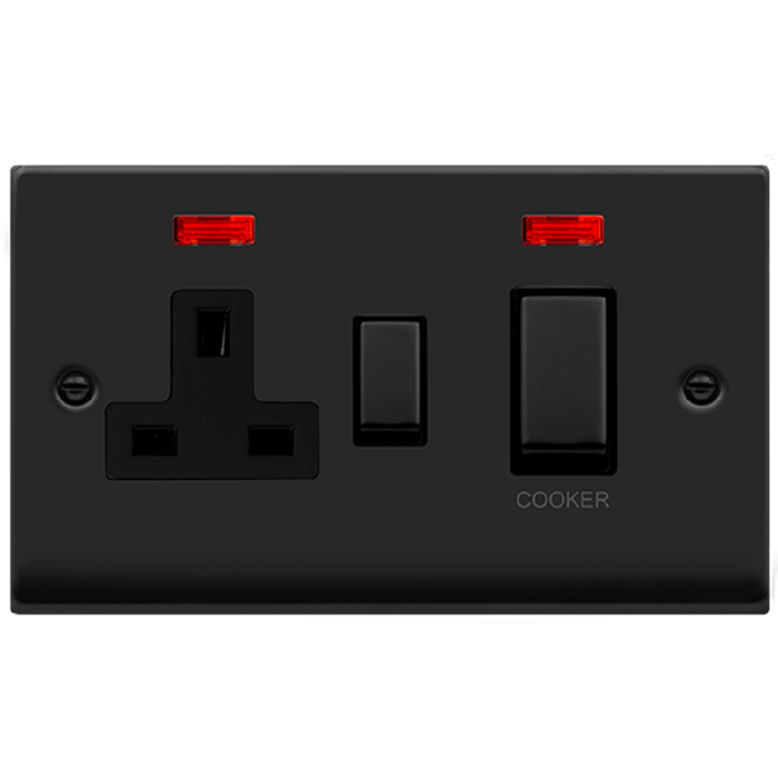 Click Deco Matt Black 45A Cooker Switch with 13A Socket VPMB505BK
