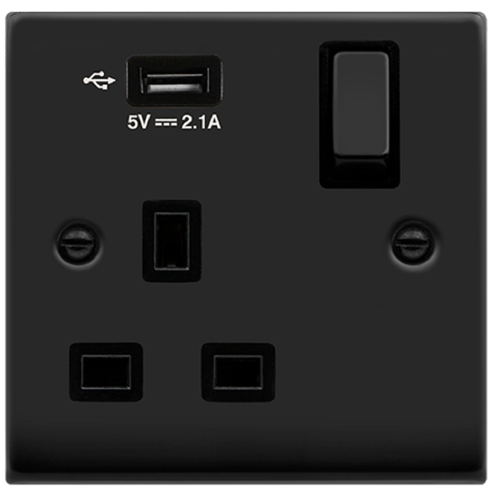 Click Deco Matt Black 13A Single USB Socket VPMB571UBK