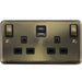 antique brass double socket with black inserts, a and c usb ports