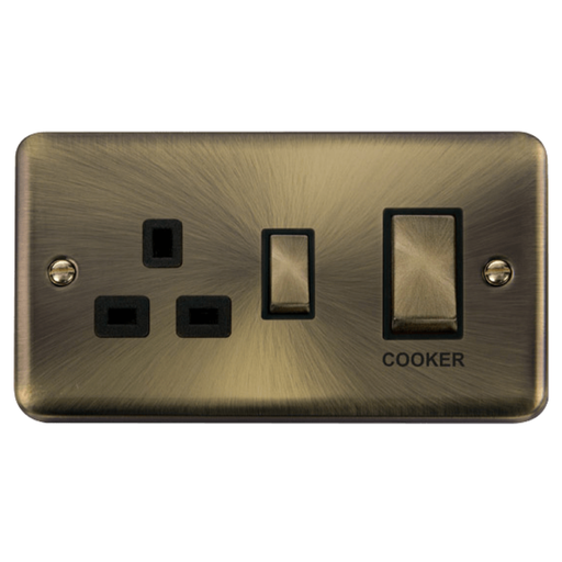 Click Deco Plus Antique Brass 45A Cooker Switch with 13A Socket DPAB504BK Available from RS Electrical Supplies