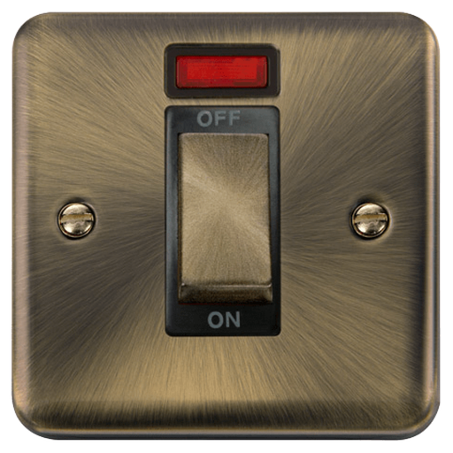 Click Deco Plus Antique Brass 45A Cooker Switch with Neon DPAB501BK Available from RS Electrical Supplies