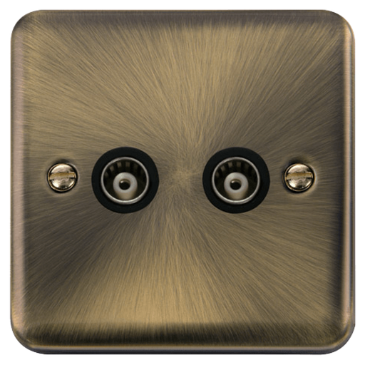 Click Deco Plus Antique Brass Double Isolated TV Socket DPAB159MBK Available from RS Electrical Supplies