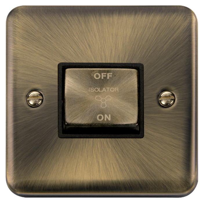 Click Deco Plus Antique Brass 10A Fan Isolator Switch DPAB520BK Available from RS Electrical Supplies