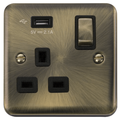 Click Deco Plus Antique Brass 13A Single USB Socket DPAB571UBK Available from RS Electrical Supplies