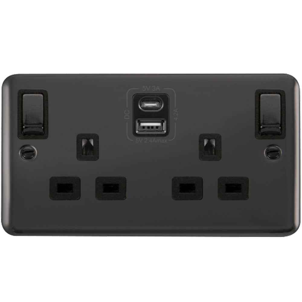 black nickel double socket with black inserts and a and c usb ports