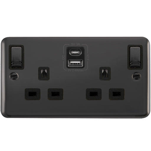 black nickel double socket with black inserts and a and c usb ports