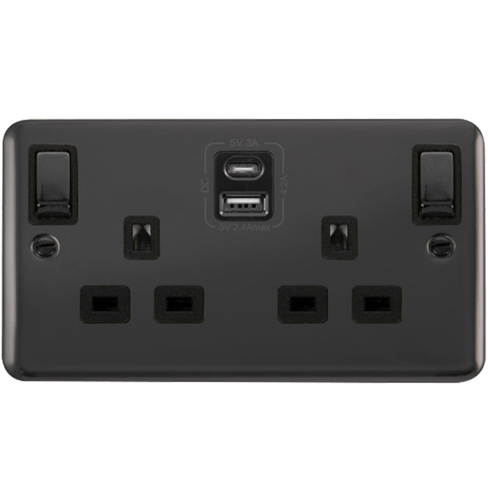 black nickel double socket with black inserts and a and c usb ports