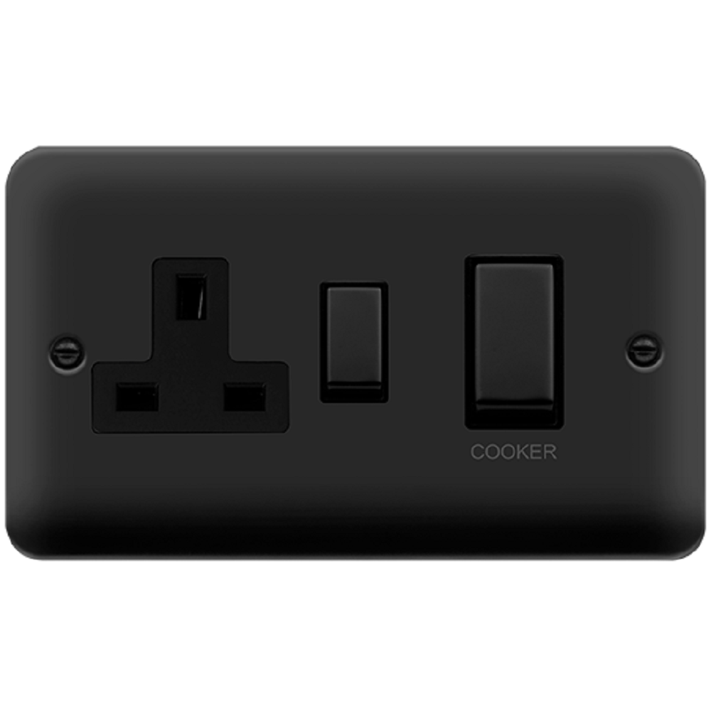 Click Deco Plus Matt Black 45A Cooker Switch with 13A Socket