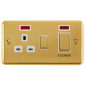 Click Deco Plus Polished Brass 45A Cooker Switch with 13A Socket DPBR505WH