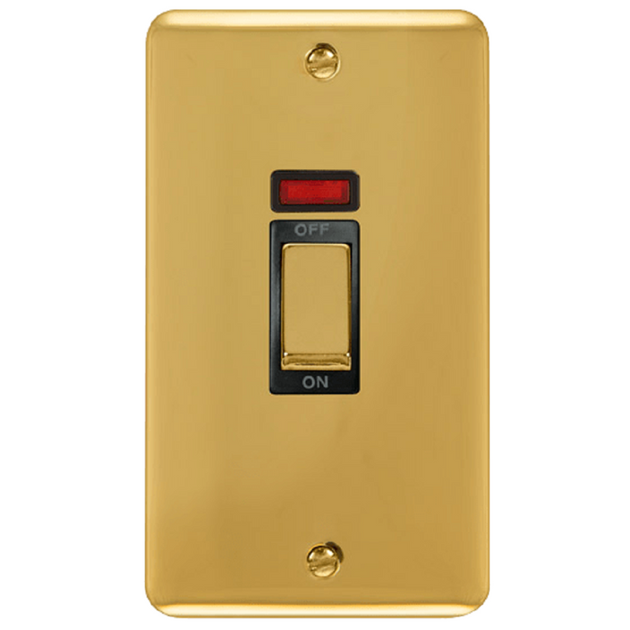 Click Deco Plus Polished Brass 45A Cooker Switch with Neon DPBR503BK