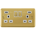 Click Deco Plus Polished Brass 13A Double USB Socket DPBR580WH