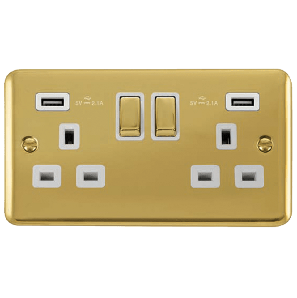 Click Deco Plus Polished Brass 13A Double USB Socket DPBR580WH | RS ...