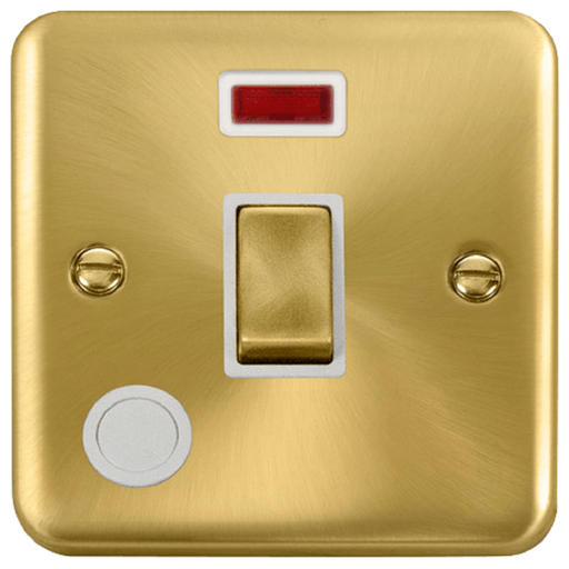 Click Deco Plus Satin Brass 20A Double Pole Switch with Neon and Flex DPSB523WH available from RS Electrical Supplies