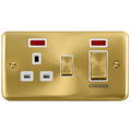 Click Deco Plus Satin Brass 45A Cooker Switch with 13A Socket DPSB505WH available from RS Electrical Supplies
