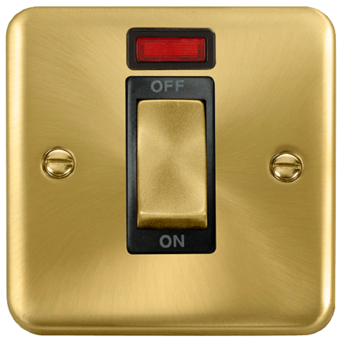 Click Deco Plus Satin Brass 45A Cooker Switch with Neon DPSB501BK available from RS Electrical Supplies