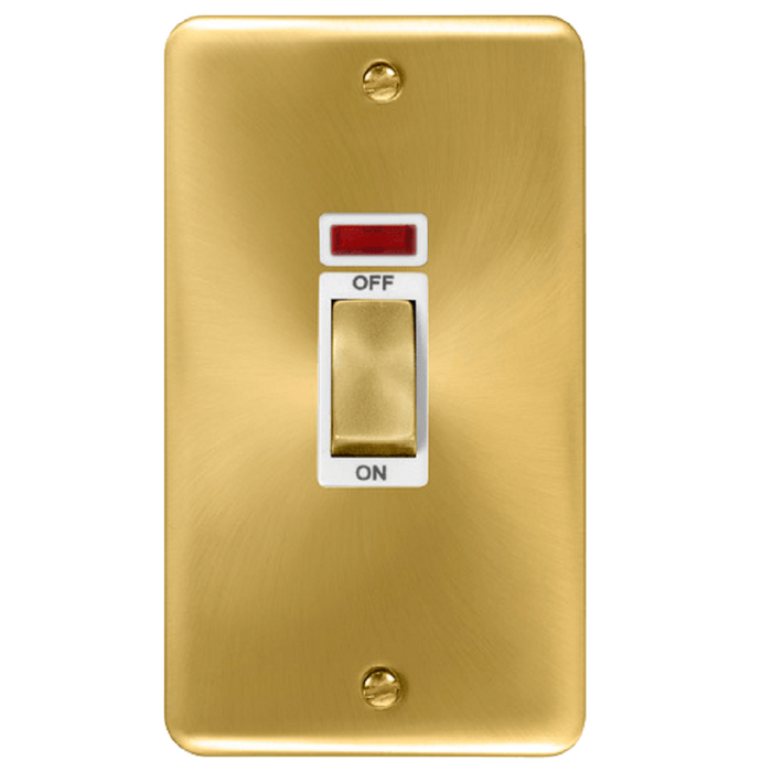Click Deco Plus Satin Brass 45A Cooker Switch with Neon DPSB503WH available from RS Electrical Supplies