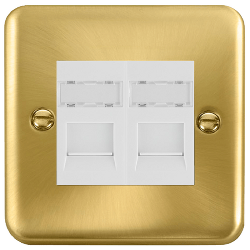Click Deco Plus Satin Brass Double Cat5e Data Socket DPSBRJ452WH available from RS Electrical Supplies