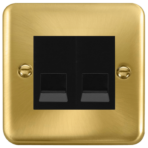 Click Deco Plus Satin Brass Double Slave Telephone Socket DPSB126MBK available from RS Electrical Supplies