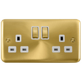 Click Deco Plus Satin Brass 13A Double Socket DPSB536WH available from RS Electrical Supplies