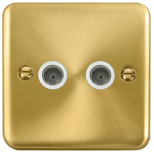 Click Deco Plus Satin Brass Double TV Socket DPSB066WH available from RS Electrical Supplies