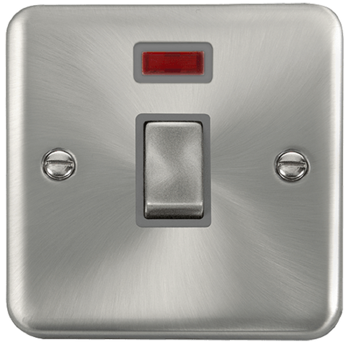 Click Deco Plus Satin Chrome 20A Double Pole Switch with Neon DPSC723GY