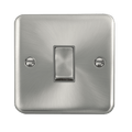 A satin chrome intermediate switch from the Click Deco Plus range, finished in silver with a raised design and smooth, rounded edges.